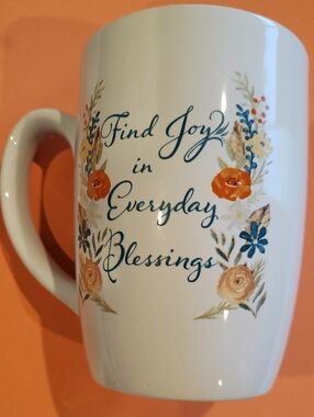 3/$20 White Floral "Find Joy in Everyday Blessings" Ceramic Mug